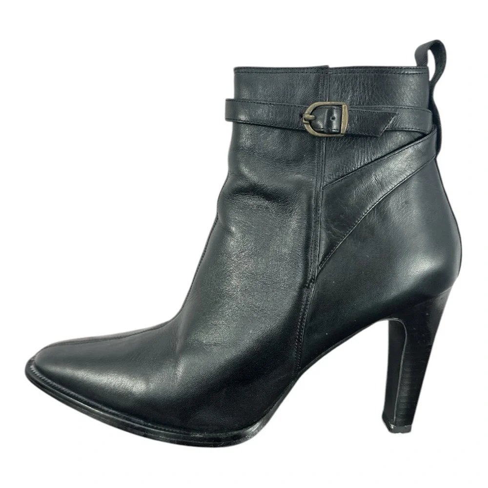 VALLEY LANE Leather Pointed Toe Ankle Buckled Strap Heeled Boots 7B Black VGC!